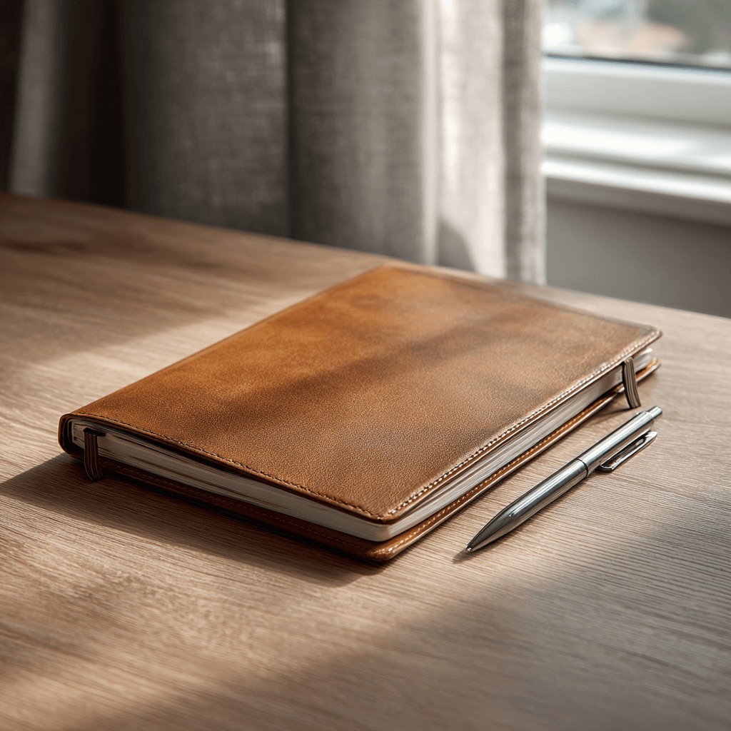 Open notebook and journal, symbolizing learning and planning